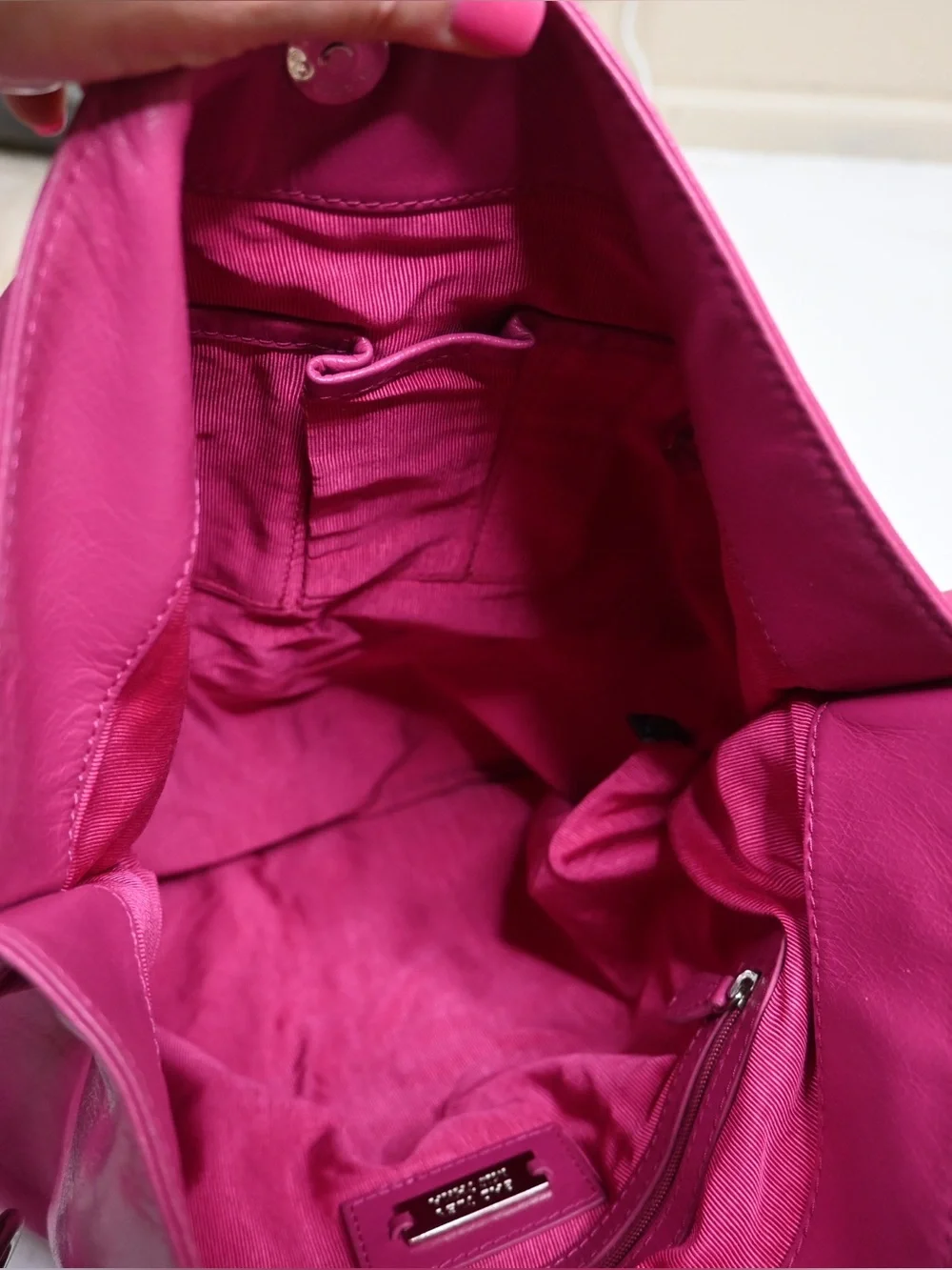 Badgley Mischka Oversized Hot Pink Genuine Italian Leather Hobo Bag
